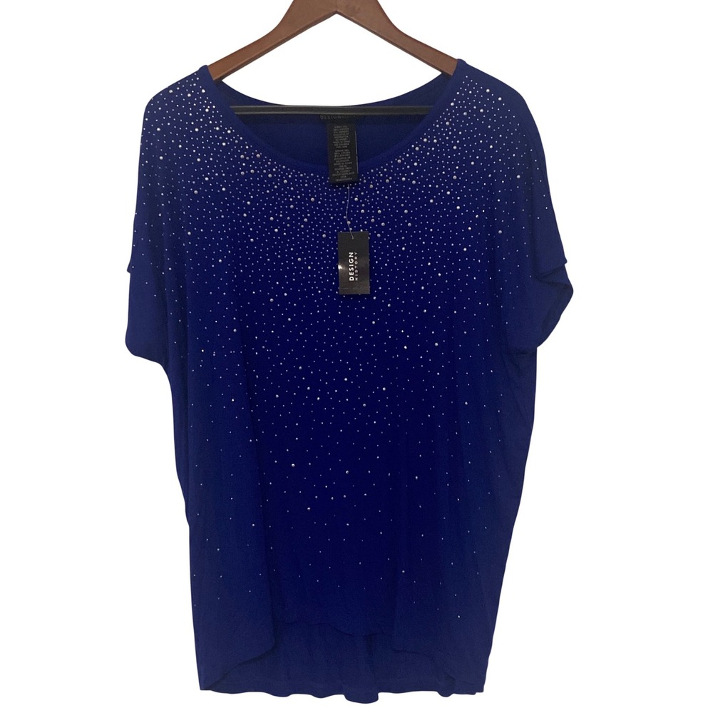 Design History Azure Blue Rhinestone Embellished Top XXL LJ2914067S New - Picture 1 of 7